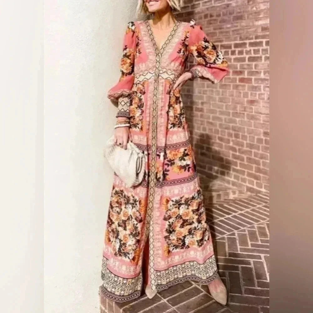 Anthropologie Pink Floral Patchwork Maxi Dress - Picture 2 of 10